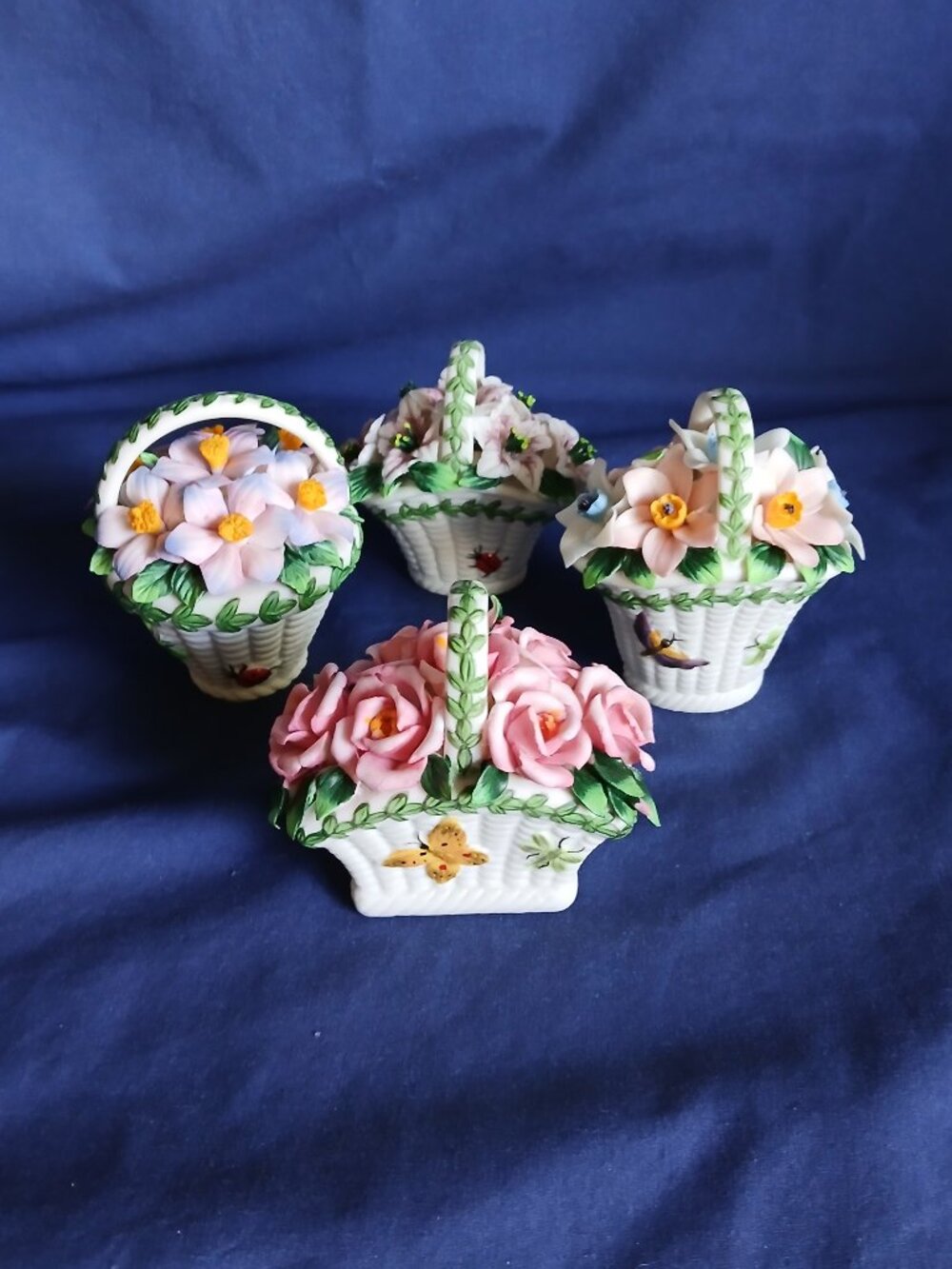 Complete Set of Four Portmeirion Porcelain Grandmacore Handled Floral Baskets